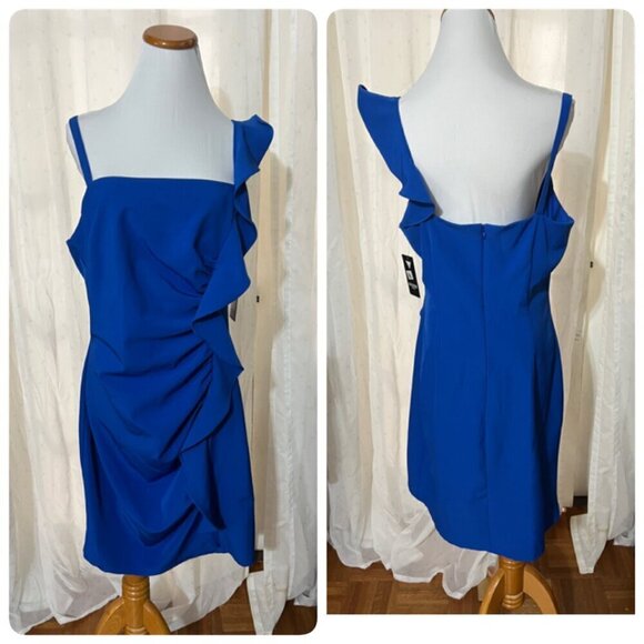GUESS Spaghetti Strap Square Neck Short Cocktail Body Con Dress Sz 4 in Blue - Picture 2 of 10